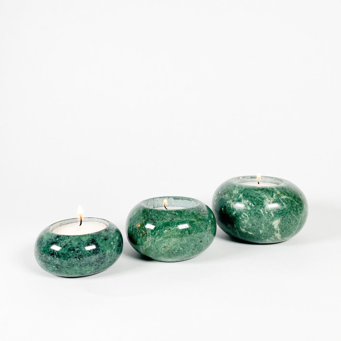 Trio bougeoirs en marbre vert