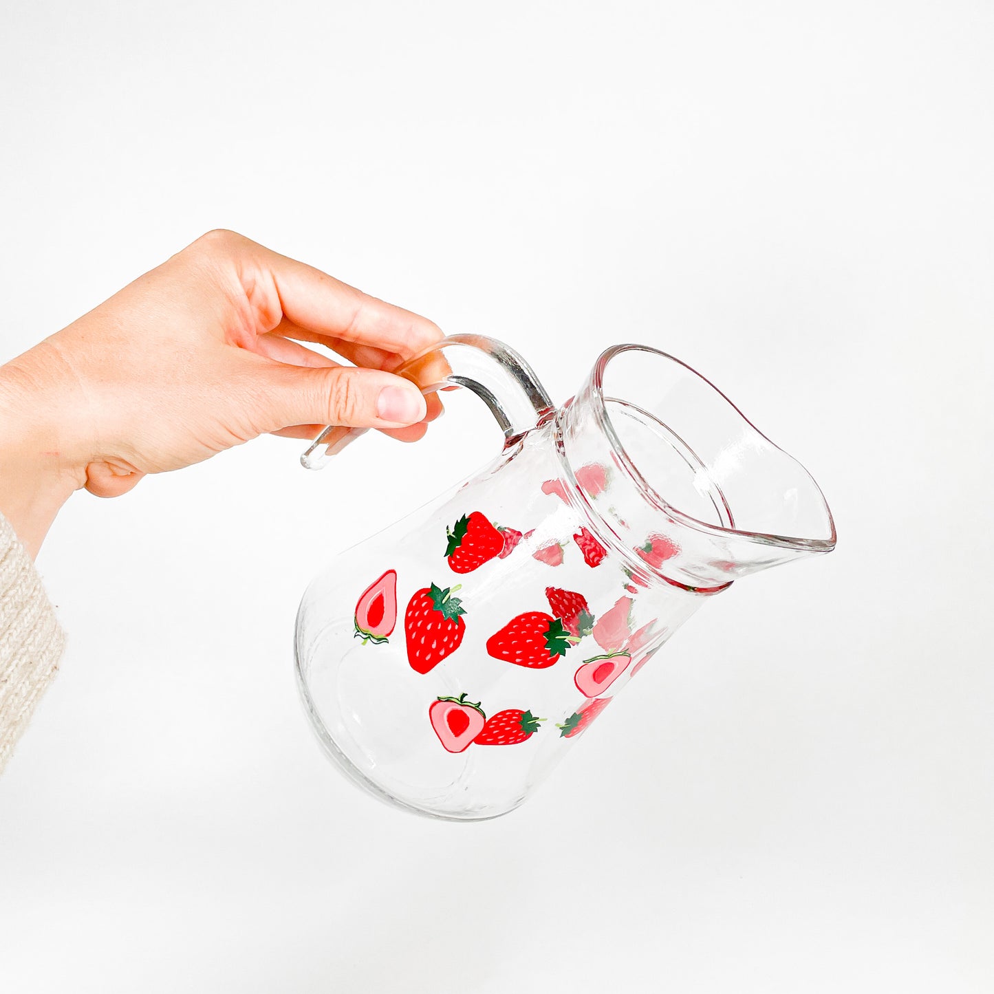 Strawberries glass pitcher