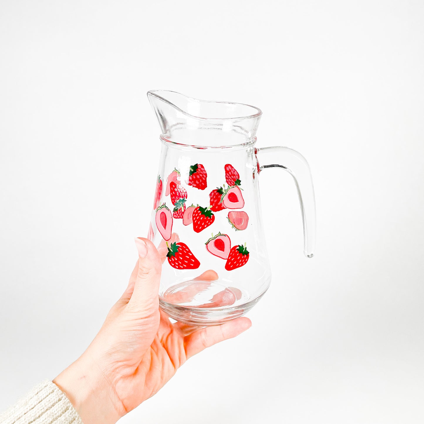 Strawberries glass pitcher