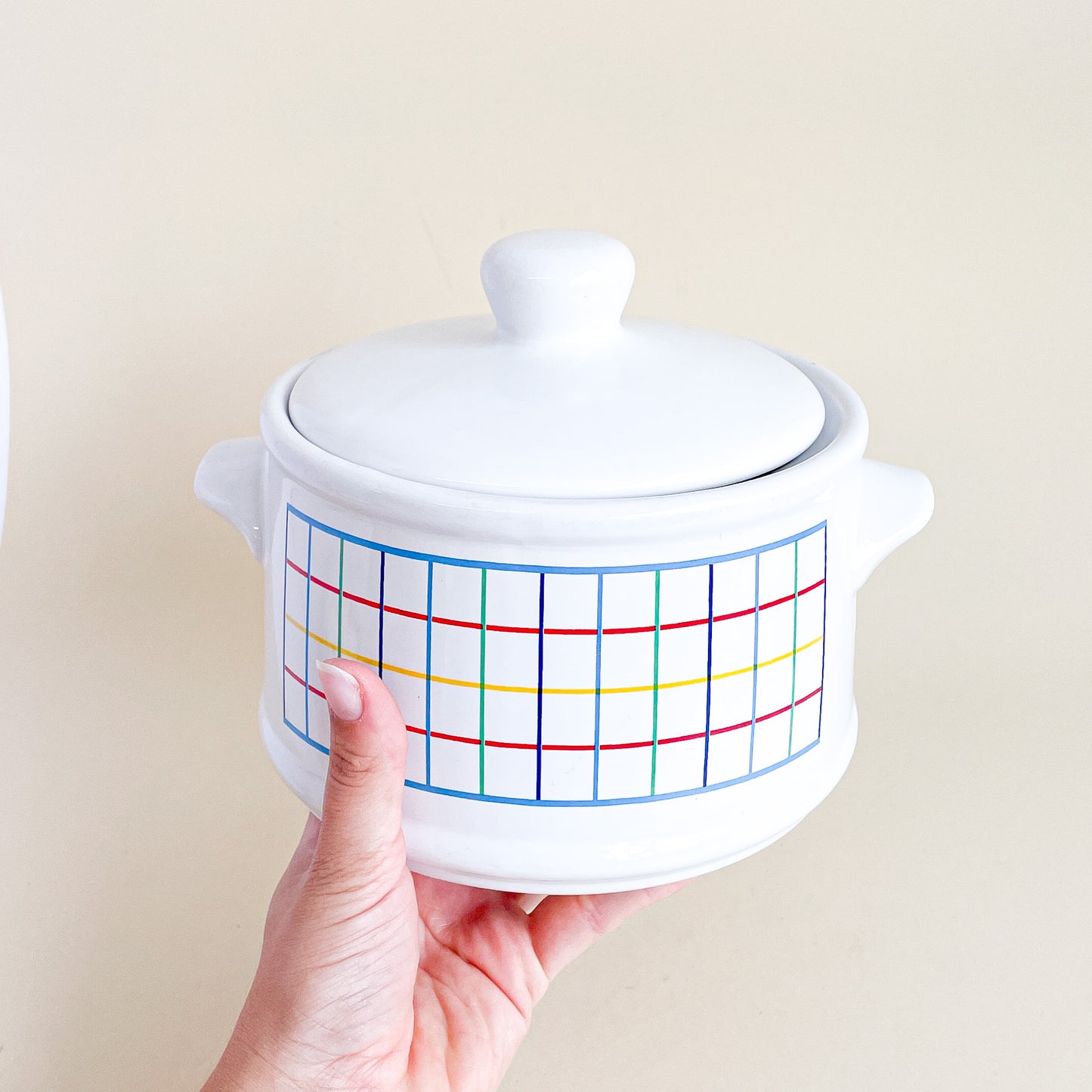 Gridded ceramic tureen