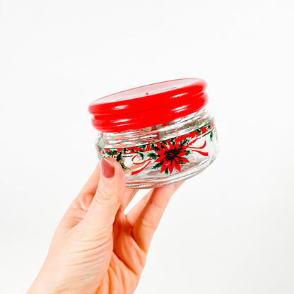 Small mistletoe leaf glass jar