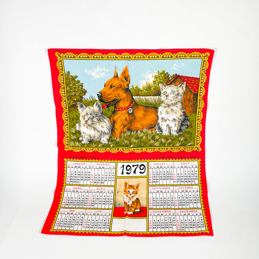 Calendrier en tissu 1979 chats et chiens