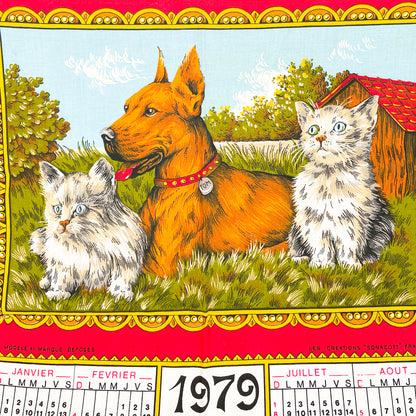 Calendrier en tissu 1979 chats et chiens