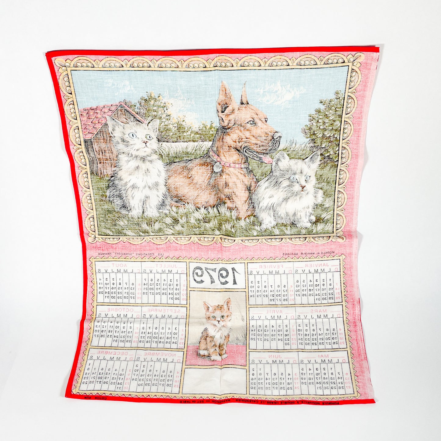 Calendrier en tissu 1979 chats et chiens