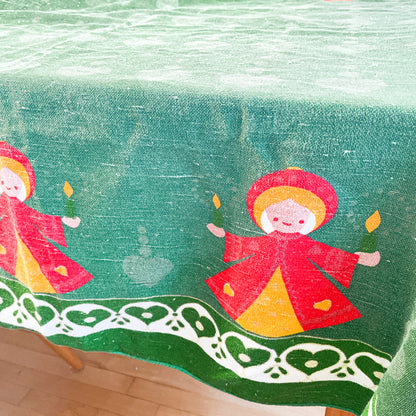 Nappe de Noël en lin vert et anges orange