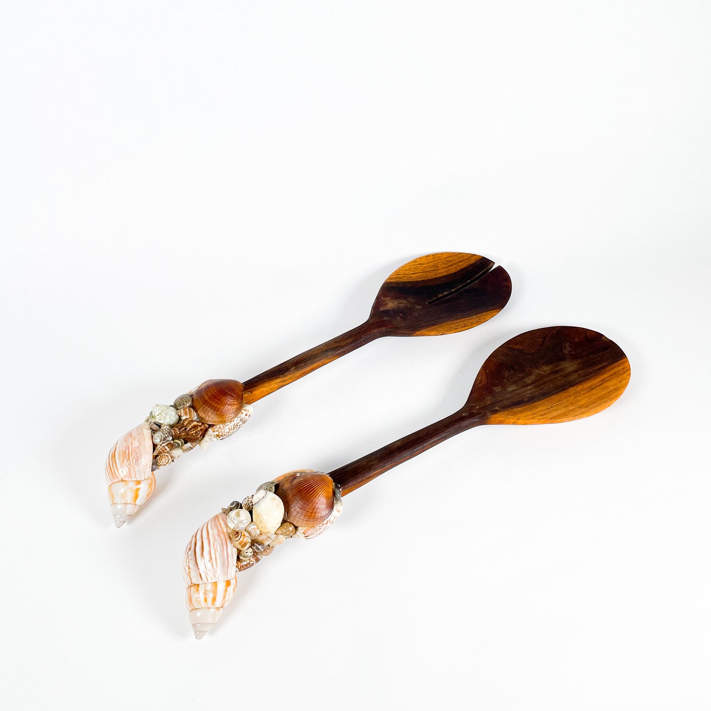 Wooden shell salad spoons