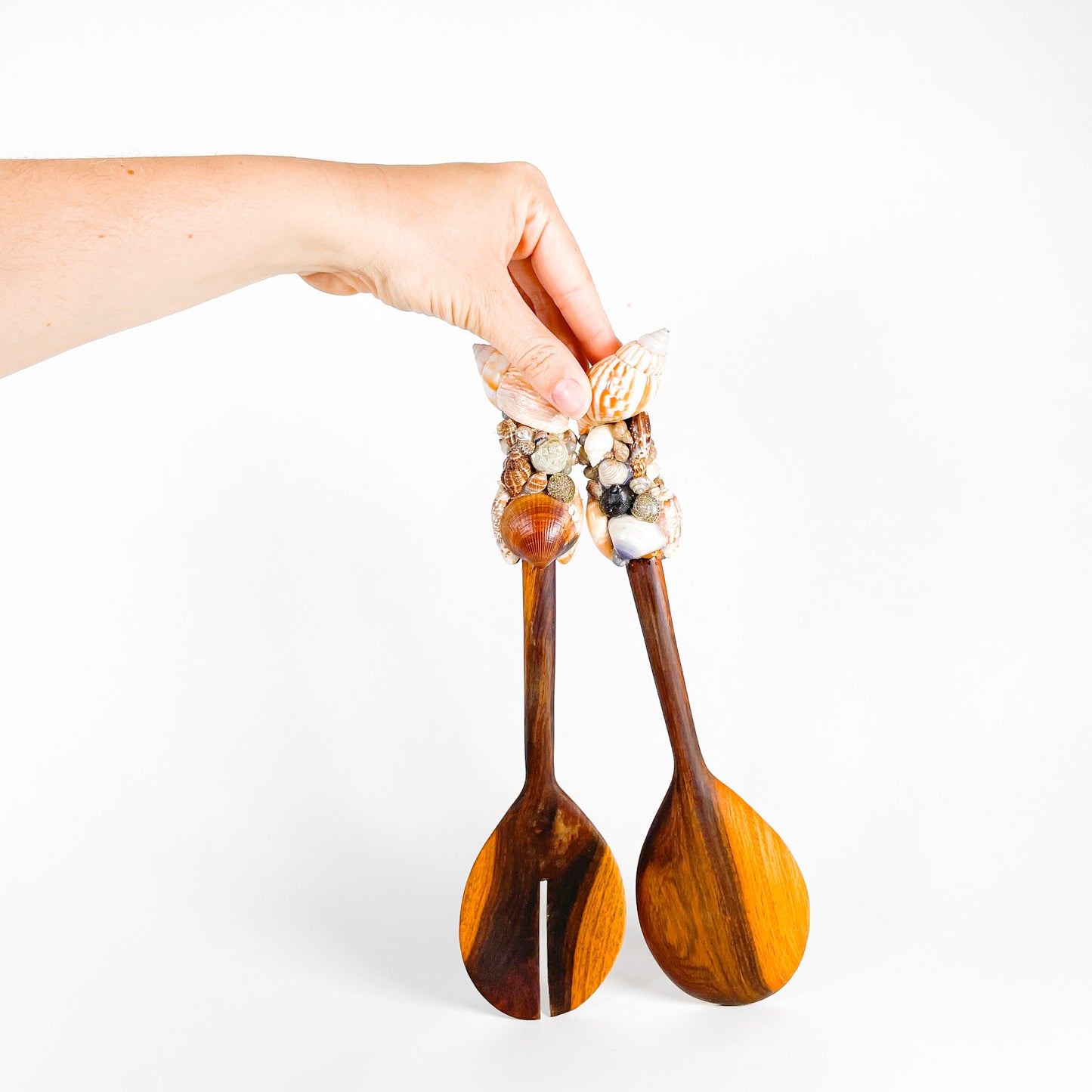 Wooden shell salad spoons