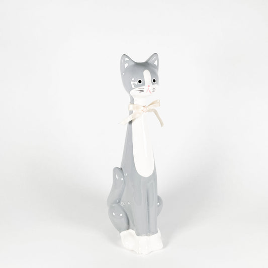 Tall gray ceramic cat