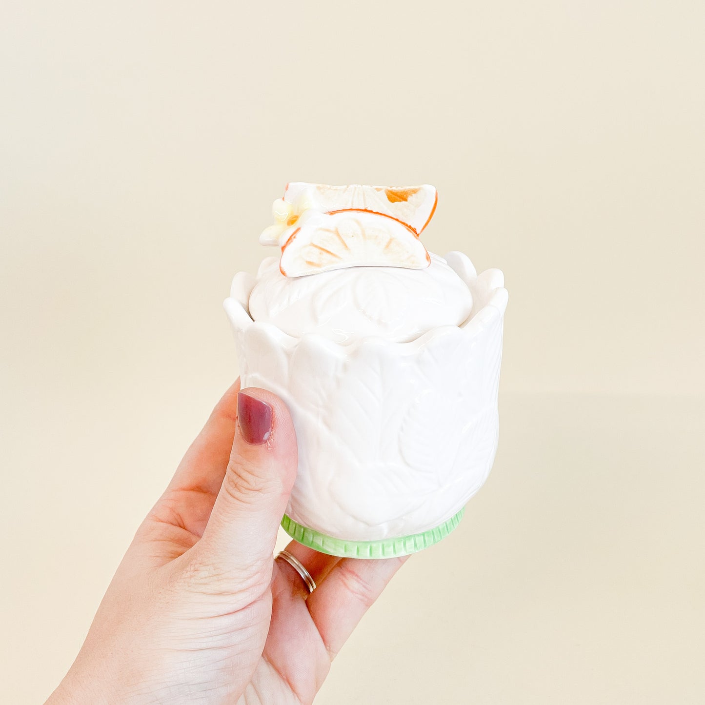 Orange textured sugar bowl