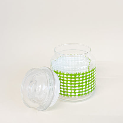 Green houndstooth glass jar