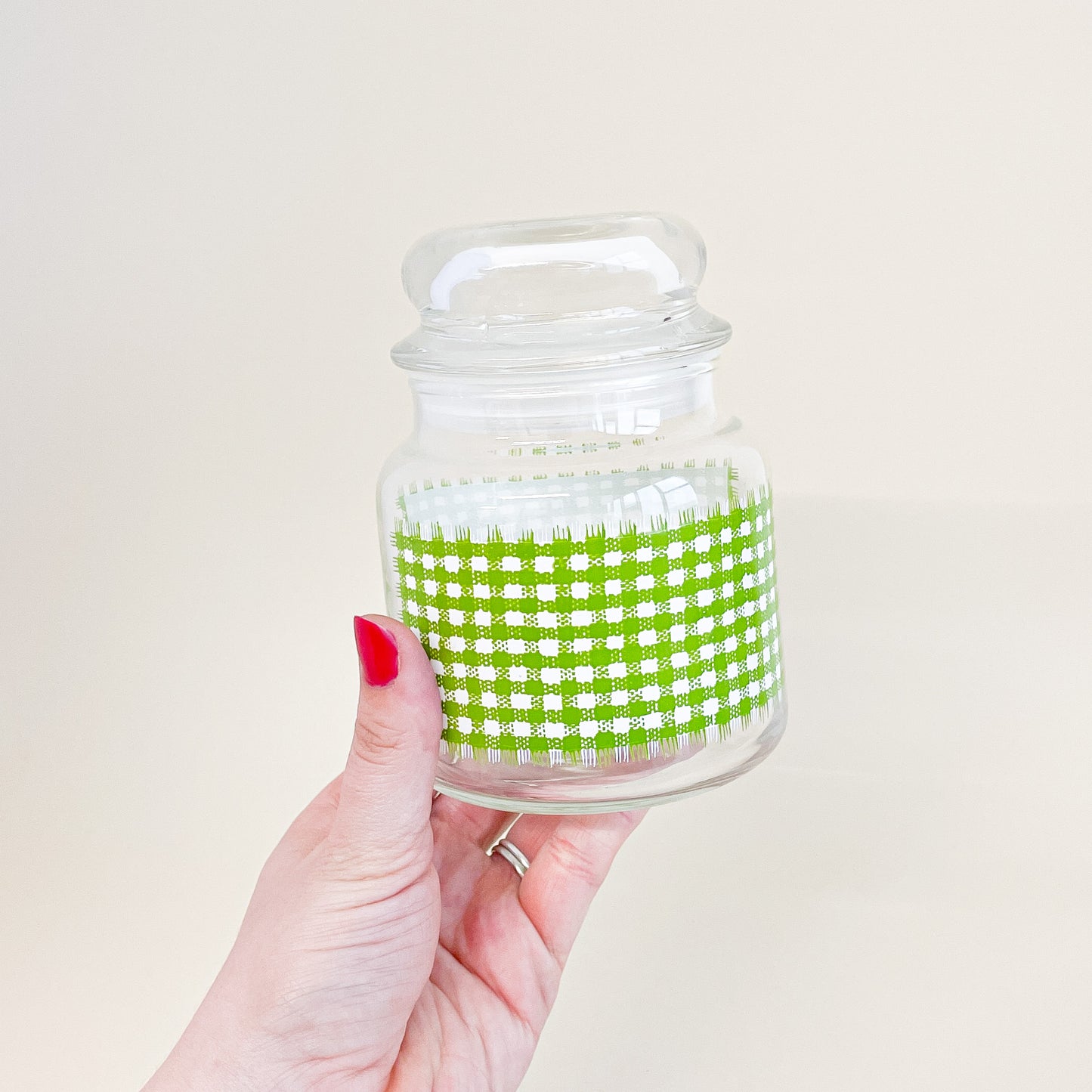 Green houndstooth glass jar