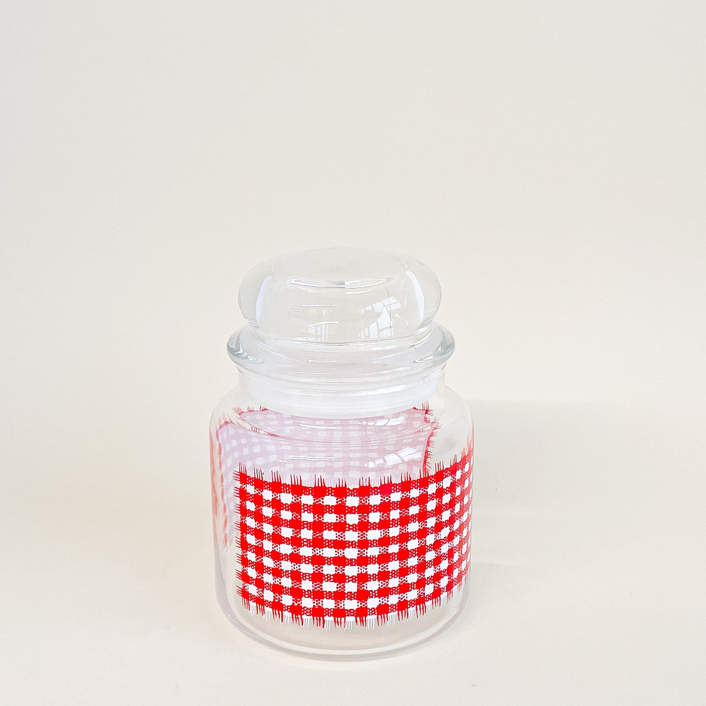 Red houndstooth glass jar