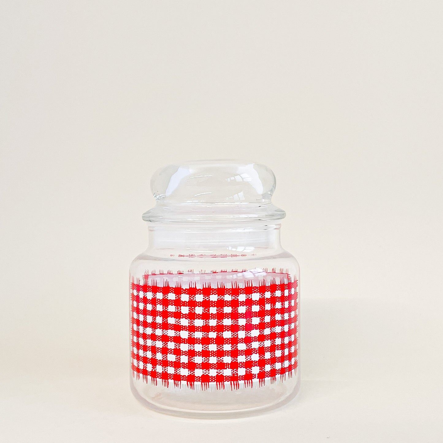 Red houndstooth glass jar