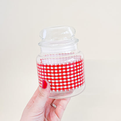 Red houndstooth glass jar