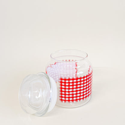 Red houndstooth glass jar