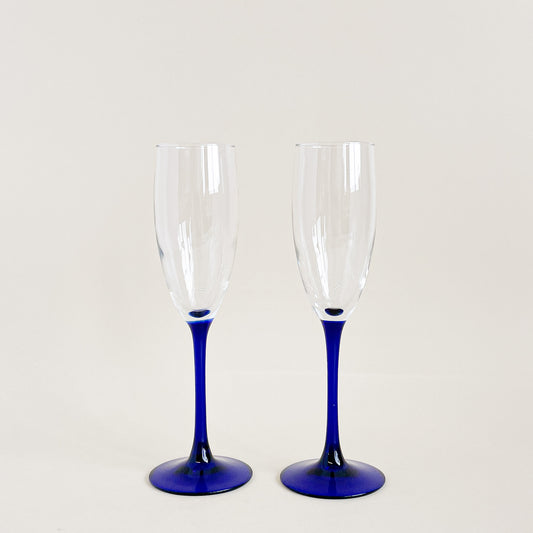 Cobalt blue Luminarc champagne flutes